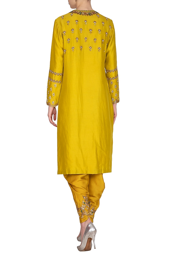 Lemon Yellow Embroidered Kurta Set by Joy Mitra at Pernia's Pop Up Shop