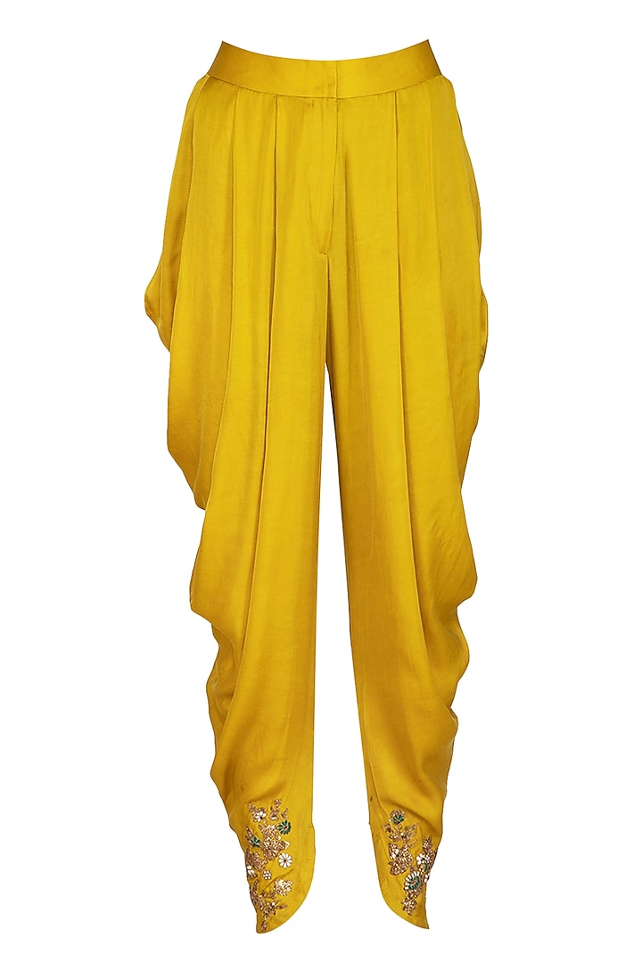 Lemon Yellow Embroidered Kurta Set by Joy Mitra at Pernia's Pop Up Shop