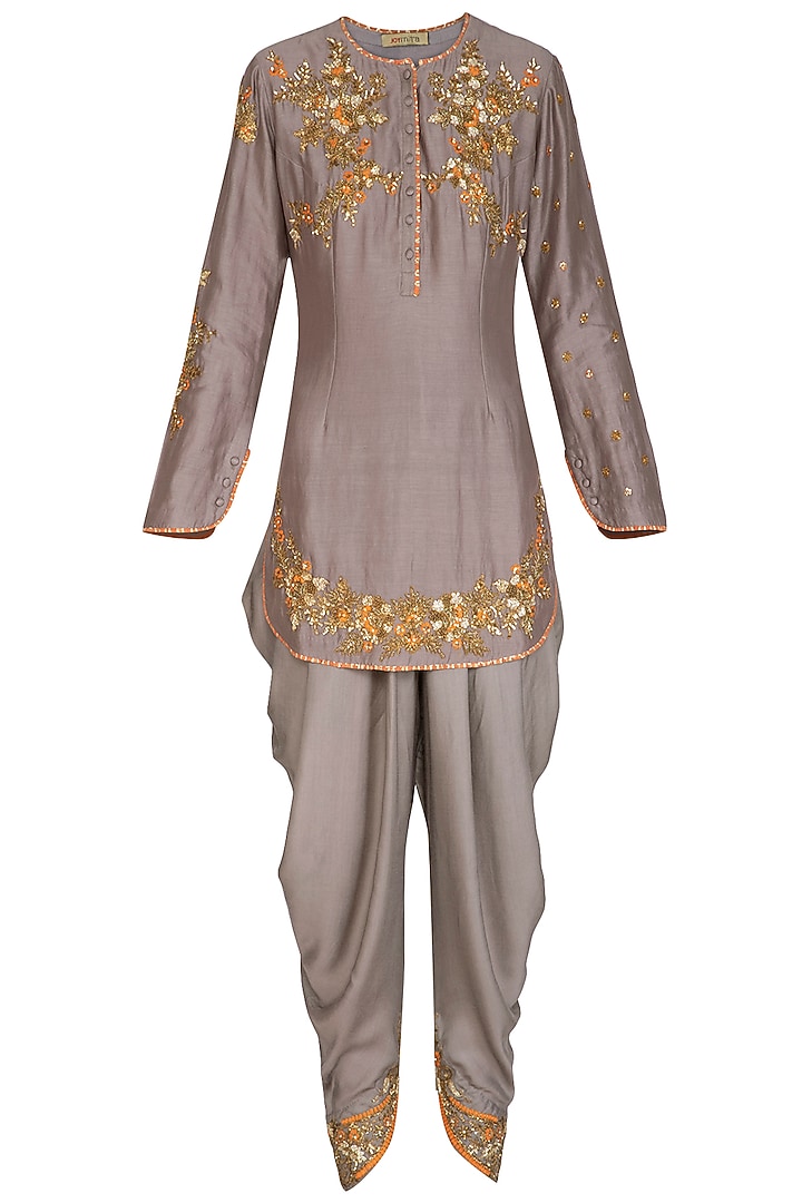 Grey Embroidered Kurta Set by Joy Mitra at Pernia's Pop Up Shop