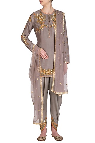 Grey Embroidered Kurta Set by Joy Mitra