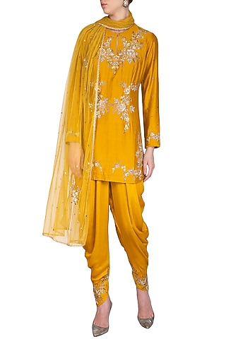 Yellow Embroidered Kurta Set by Joy Mitra