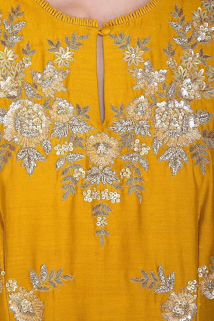 Yellow Embroidered Kurta Set by Joy Mitra at Pernia's Pop Up Shop