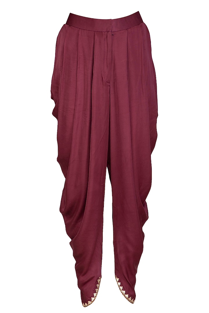 Wine Embroidered Kurta Set by Joy Mitra at Pernia's Pop Up Shop