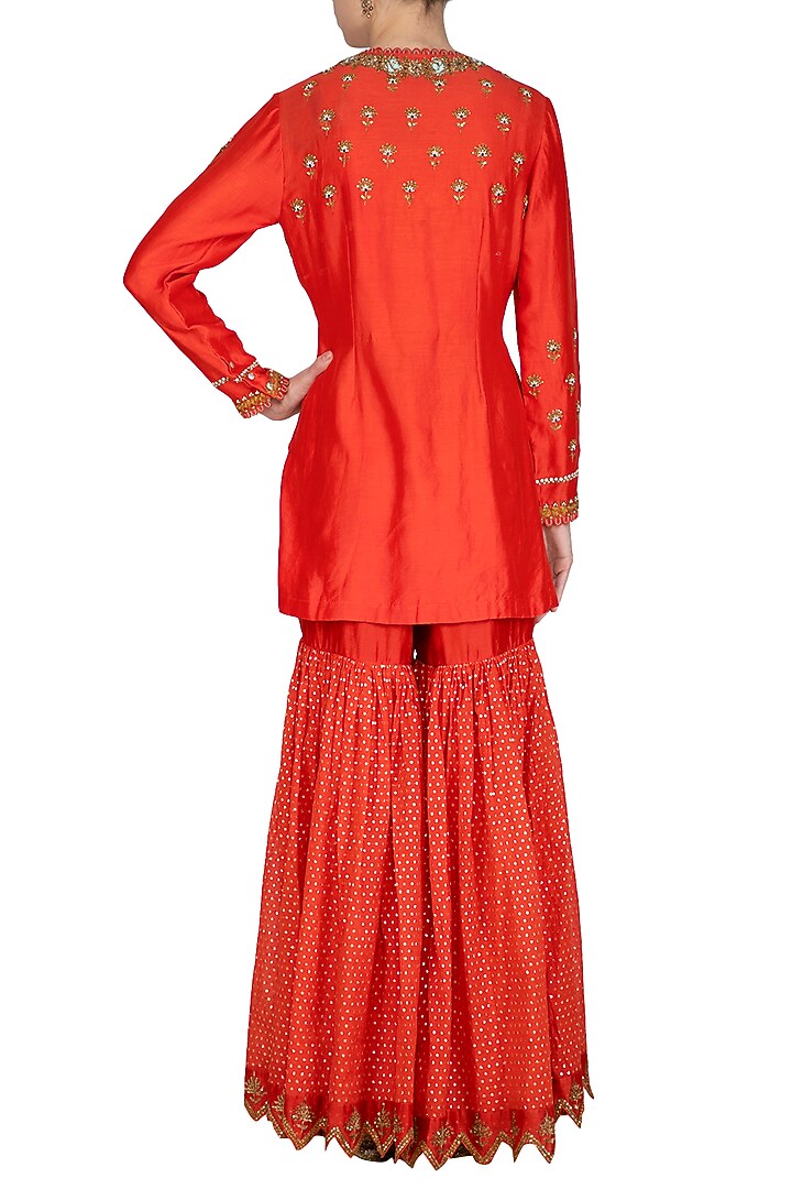 Orange Embroidered Gharara Set by Joy Mitra at Pernia's Pop Up Shop