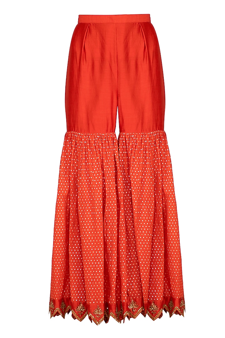 Orange Embroidered Gharara Set by Joy Mitra at Pernia's Pop Up Shop