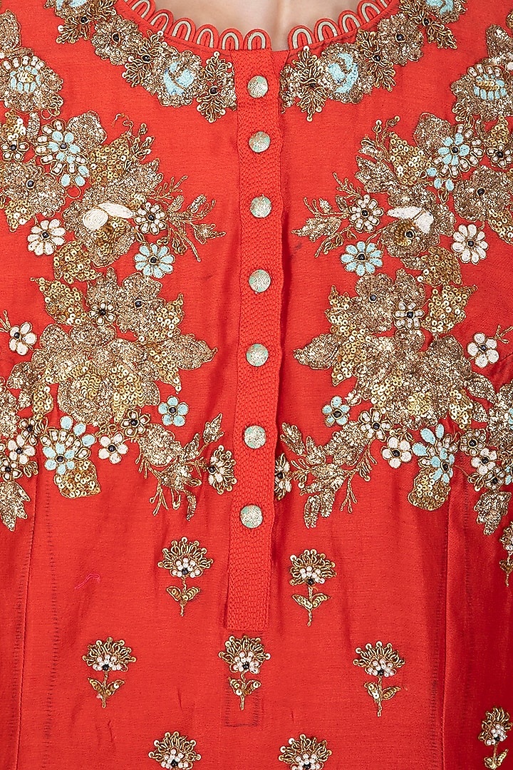 Orange Embroidered Gharara Set by Joy Mitra at Pernia's Pop Up Shop
