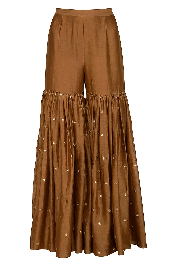Brown Embroidered Gharara Set by Joy Mitra at Pernia's Pop Up Shop