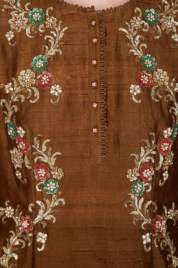 Brown Embroidered Gharara Set by Joy Mitra at Pernia's Pop Up Shop