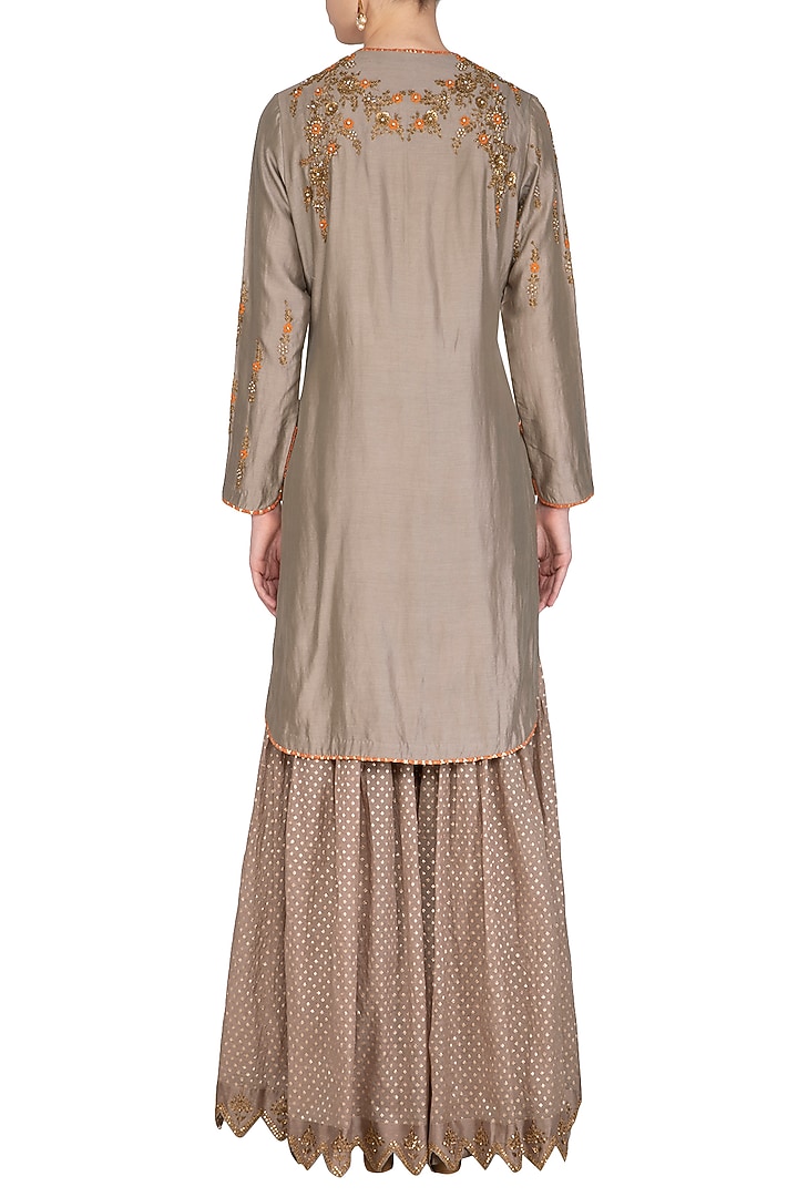 Grey Embroidered Gharara Set by Joy Mitra at Pernia's Pop Up Shop