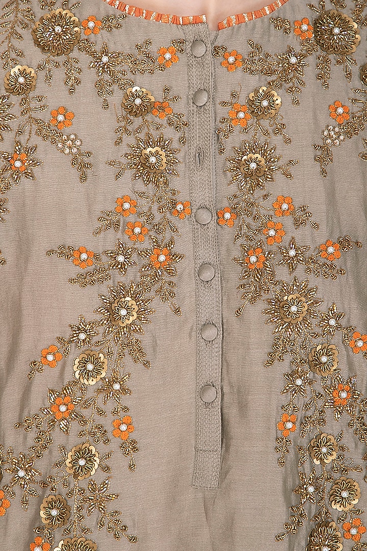 Grey Embroidered Gharara Set by Joy Mitra at Pernia's Pop Up Shop