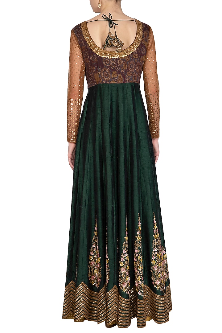 Green Embroidered Bridal Anarkali With Dupatta by Joy Mitra at Pernia's Pop Up Shop