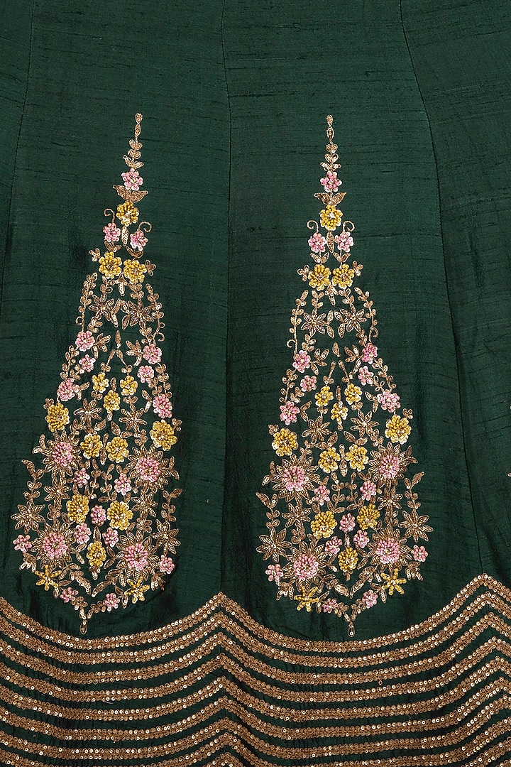 Green Embroidered Bridal Anarkali With Dupatta by Joy Mitra at Pernia's Pop Up Shop