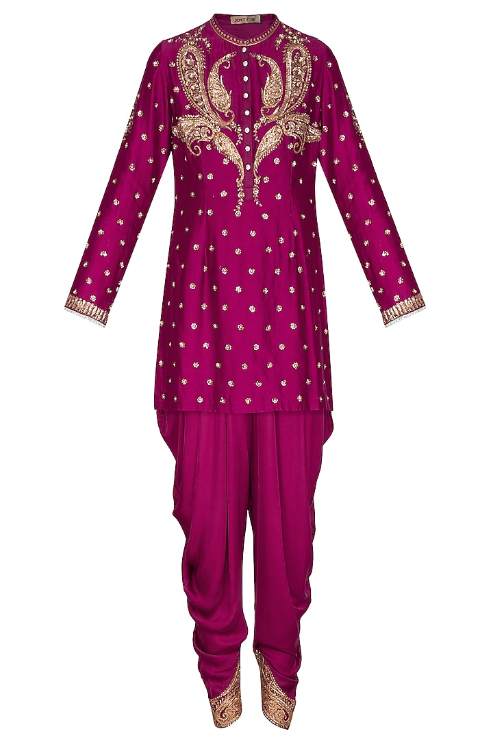 Magenta Embroidered Kurta Set by Joy Mitra at Pernia's Pop Up Shop