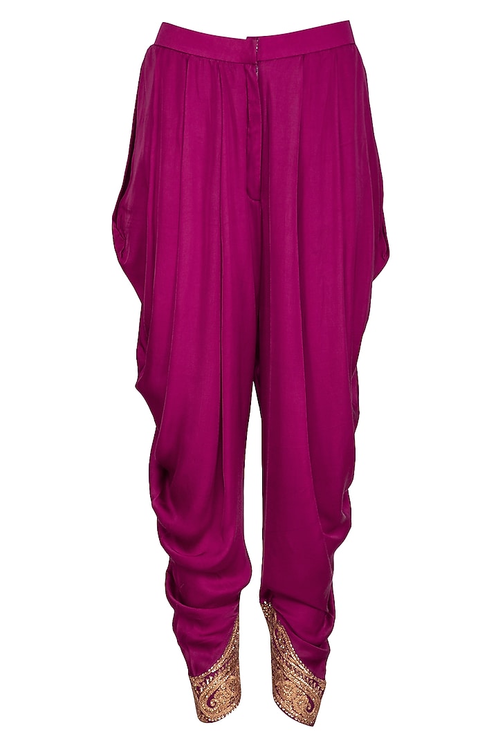 Magenta Embroidered Kurta Set by Joy Mitra at Pernia's Pop Up Shop