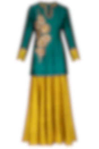Green & Yellow Embroidered Wedding Lehenga Set by Joy Mitra at Pernia's Pop Up Shop