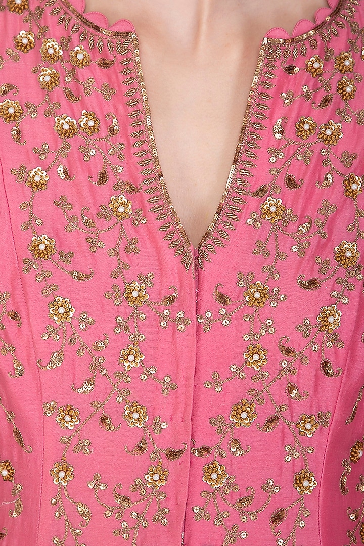 Pink Embroidered Bridal Anarkali Lehenga Set by Joy Mitra at Pernia's Pop Up Shop