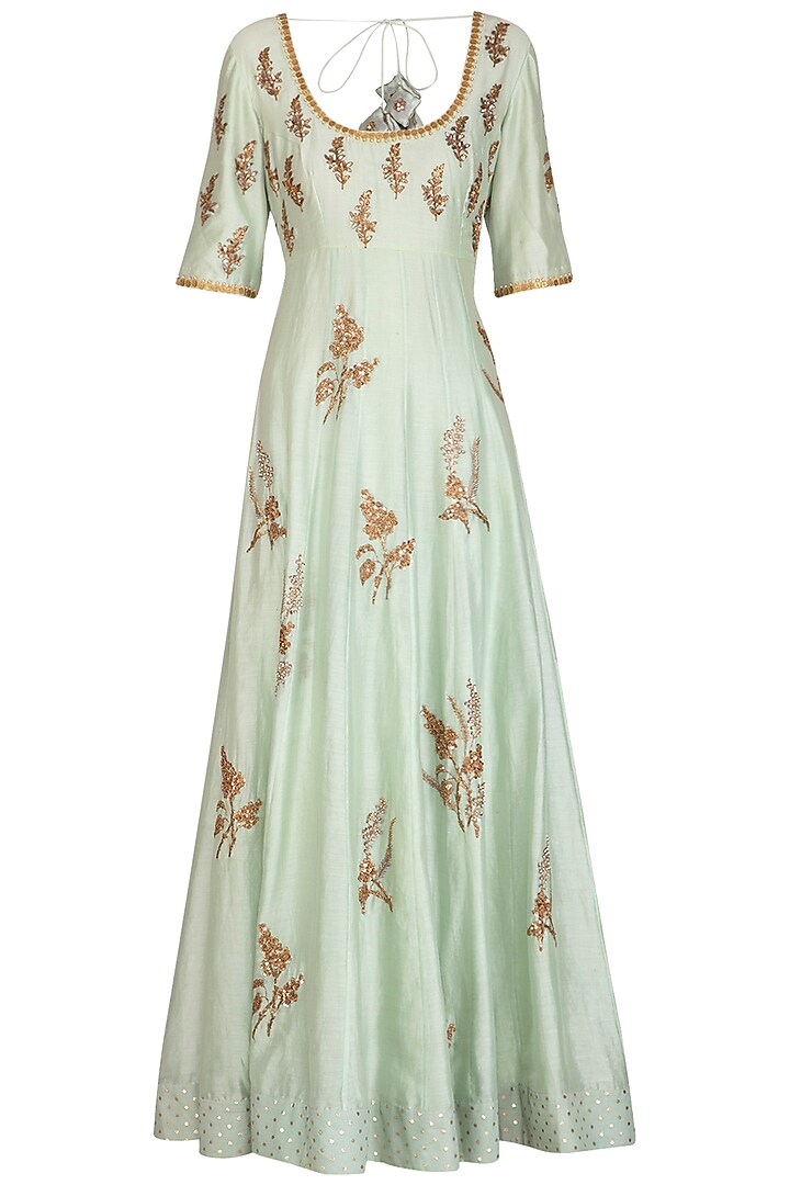 Mint Green Embroidered Anarkali With Dupatta by Joy Mitra