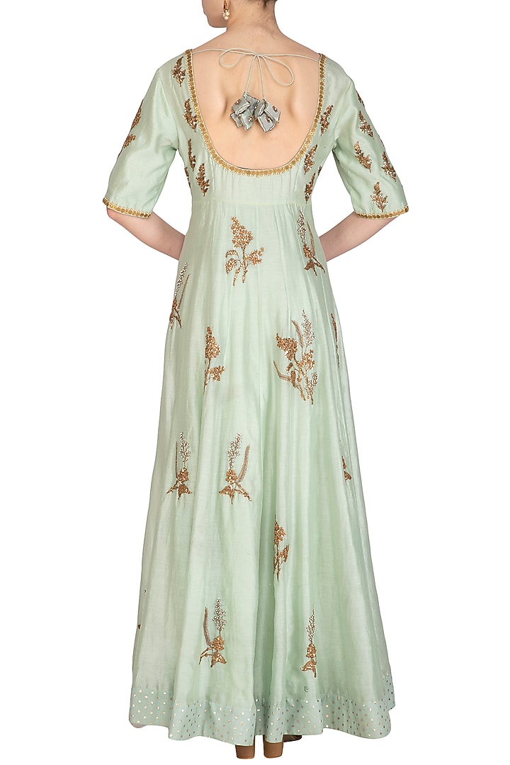 Mint Green Embroidered Wedding Anarkali With Dupatta by Joy Mitra at Pernia's Pop Up Shop