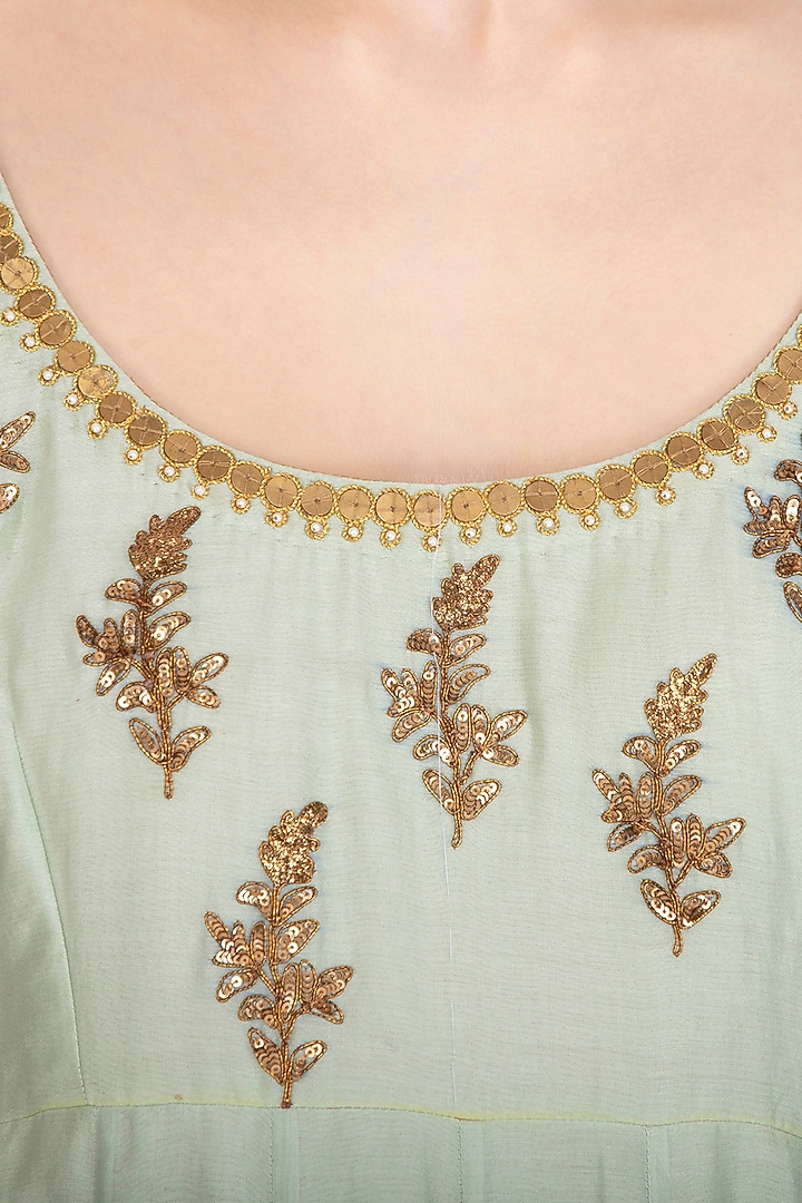 Mint Green Embroidered Wedding Anarkali With Dupatta by Joy Mitra at Pernia's Pop Up Shop