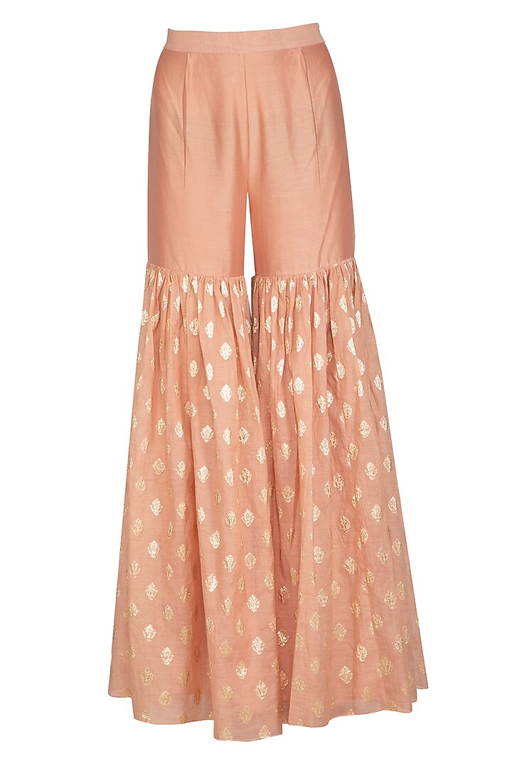 Peach Embroidered Gharara Set by Joy Mitra at Pernia's Pop Up Shop