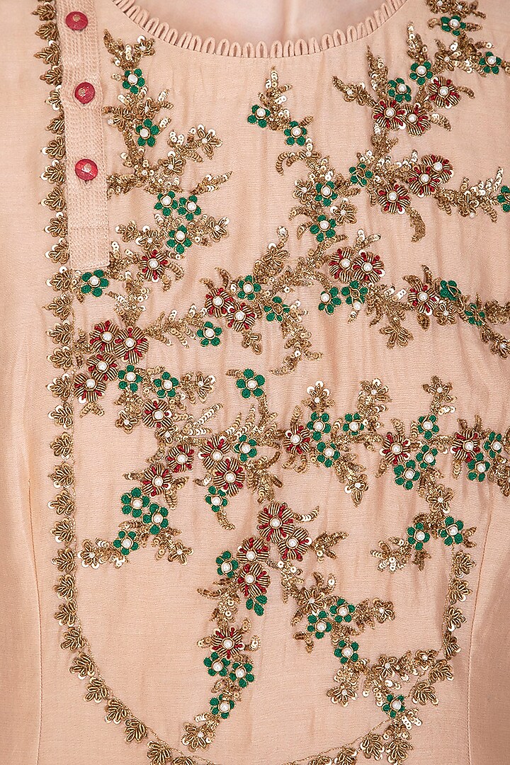 Peach Embroidered Gharara Set by Joy Mitra at Pernia's Pop Up Shop