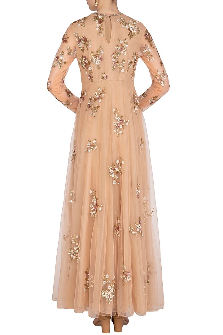 Peach Embroidered Wedding Anarkali With Dupatta by Joy Mitra at Pernia's Pop Up Shop