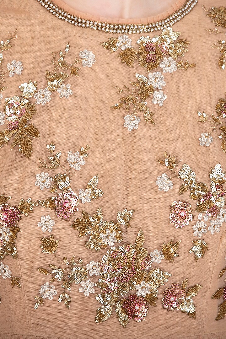 Peach Embroidered Wedding Anarkali With Dupatta by Joy Mitra at Pernia's Pop Up Shop