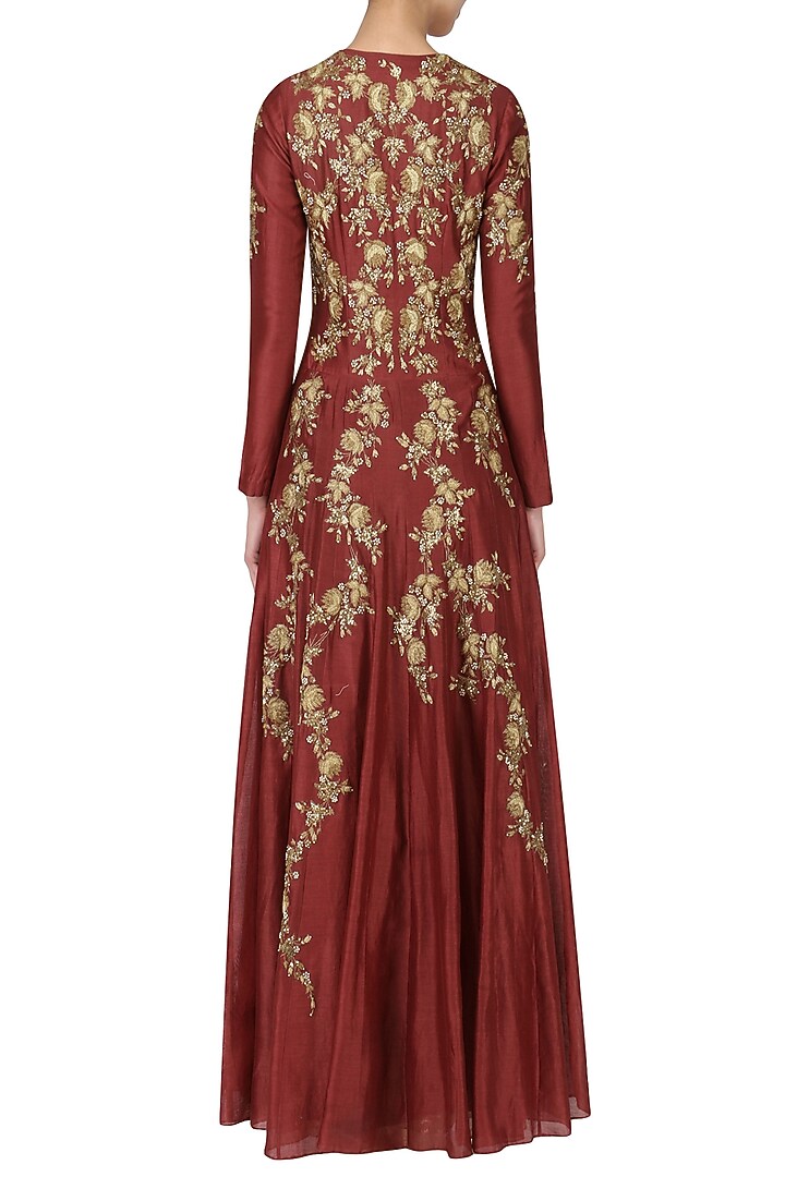Maroon Embroidered Anarkali Set available only at Pernia's Pop Up Shop.