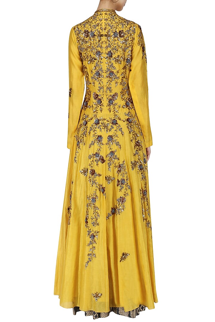 Yellow Embroidered Anarkali Set available only at Pernia's Pop Up Shop.