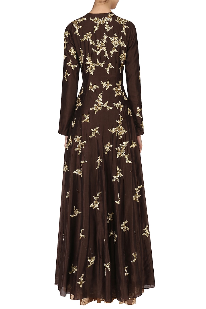 Coffe Embroidered Anarkali Set available only at Pernia's Pop Up Shop.