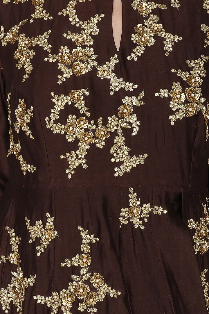 Coffe Embroidered Anarkali Set available only at Pernia's Pop Up Shop.