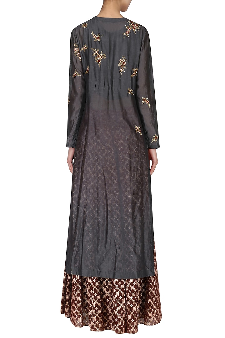 Grey Embroidered Kurta With Skirt Set available only at Pernia's Pop Up Shop.
