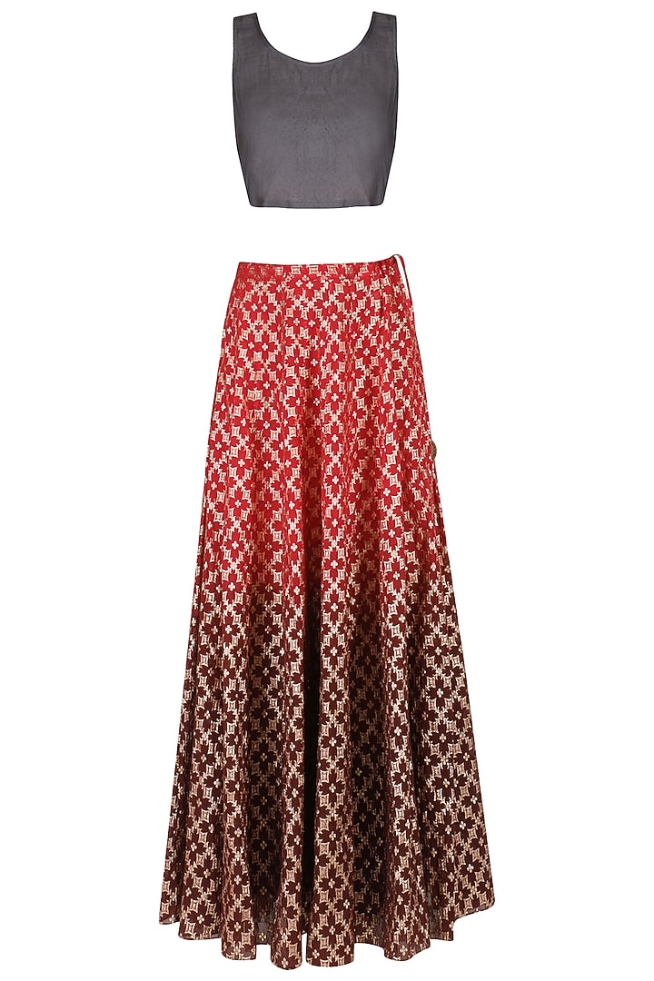 Grey Embroidered Kurta With Skirt Set available only at Pernia's Pop Up Shop.