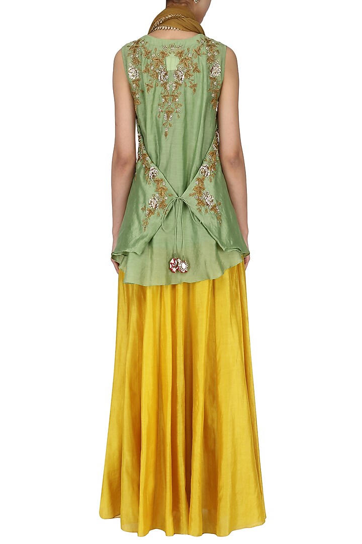 Green Embroidered Short Kurta With Skirt and Scarf Set available only at Pernia's Pop Up Shop.