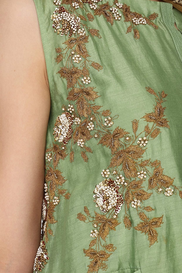 Green Embroidered Short Kurta With Skirt and Scarf Set available only at Pernia's Pop Up Shop.