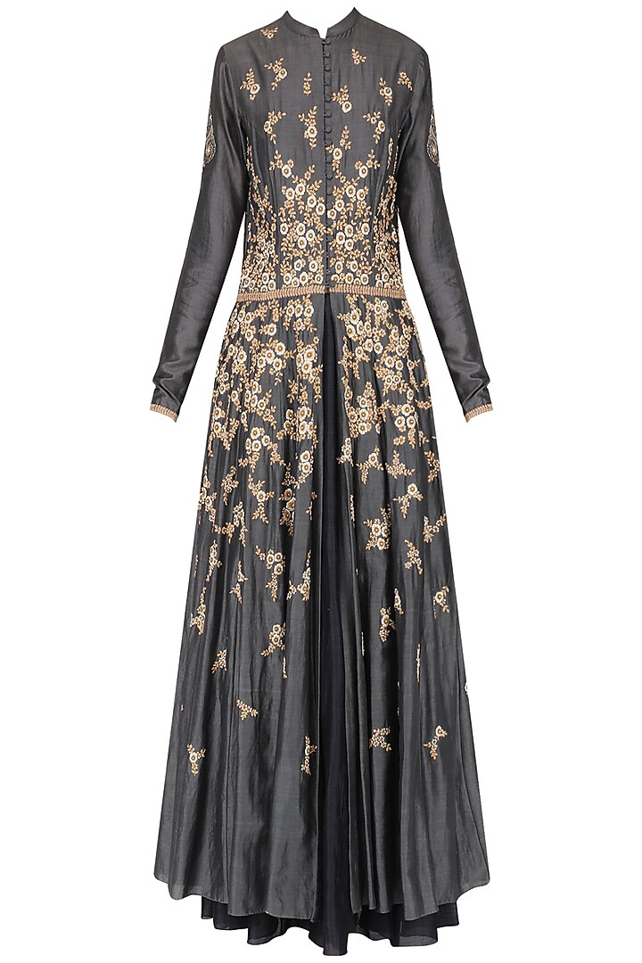 Grey Embroidered Anarkali Set available only at Pernia's Pop Up Shop.