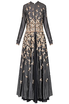 Gold and Grey Embroidered Partywear Anarkali - Rent main image 1