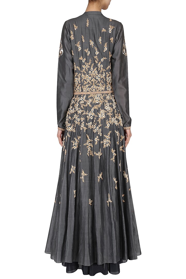 Grey Embroidered Anarkali Set available only at Pernia's Pop Up Shop.