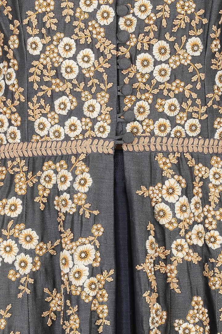 Grey Embroidered Anarkali Set available only at Pernia's Pop Up Shop.