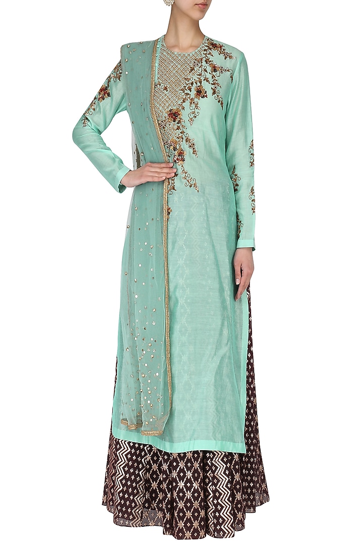 Mint Green Kurta With Skirt Set available only at Pernia's Pop Up Shop.