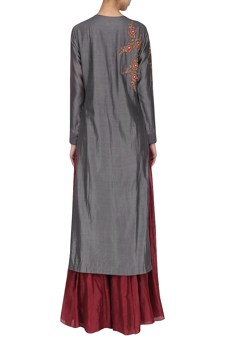 Grey Embroidered Jacket with Skirt available only at Pernia's Pop Up Shop.