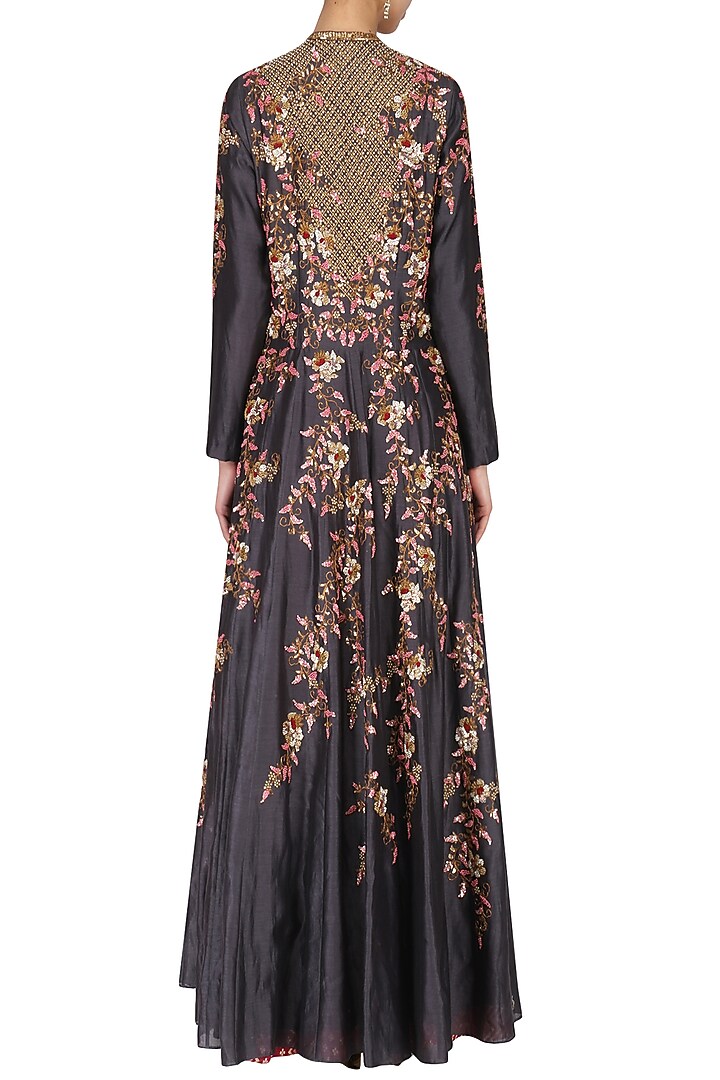 Grey Embroidered Anarkali Set available only at Pernia's Pop Up Shop.