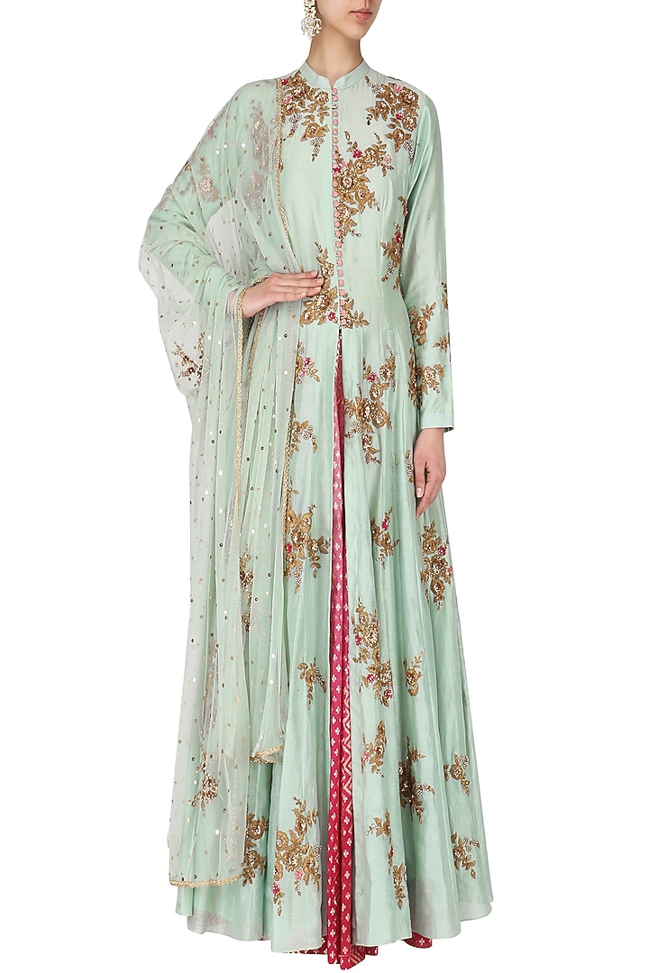 Mint Green Embroidered Anarkali Set available only at Pernia's Pop Up ...
