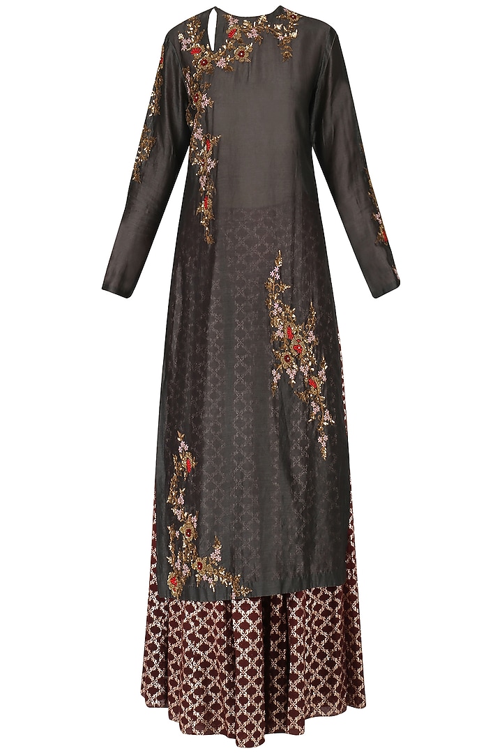Grey Embroidered Kurta With Skirt Set available only at Pernia's Pop Up Shop.