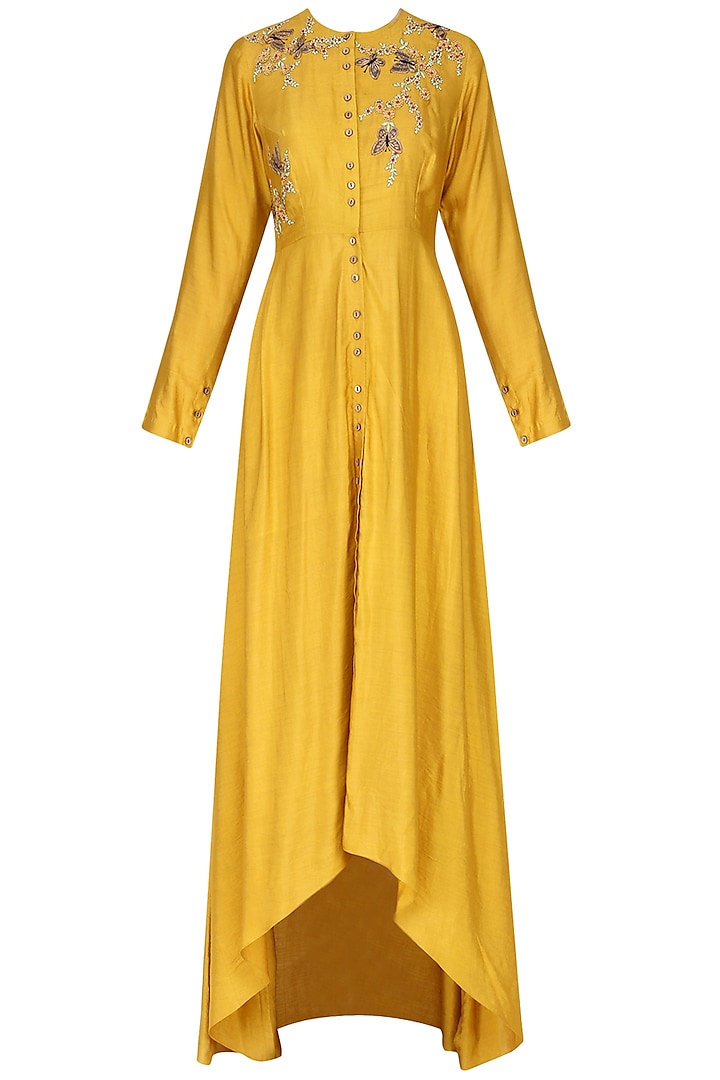 Yellow Embroidered Tunic by Joy Mitra