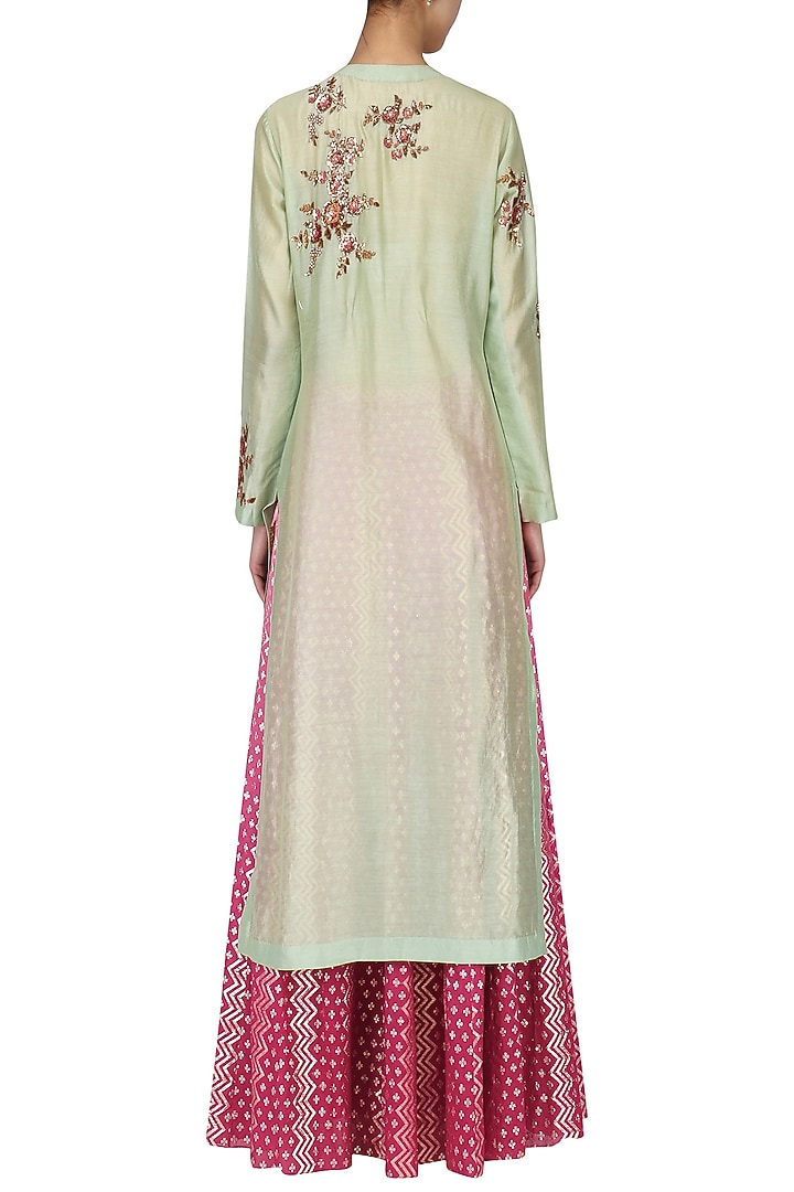 Mint Green Embroidered Kurta With Skirt Set available only at Pernia's Pop Up Shop.