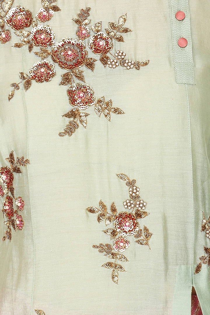 Mint Green Embroidered Kurta With Skirt Set available only at Pernia's Pop Up Shop.