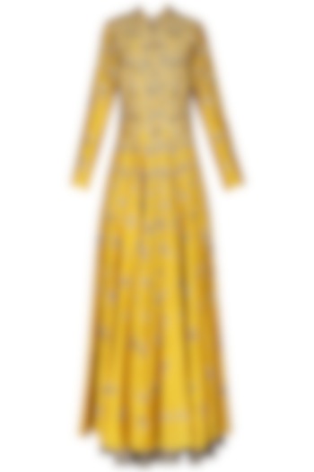 Yellow Embroidered Anarkali Set by Joy Mitra