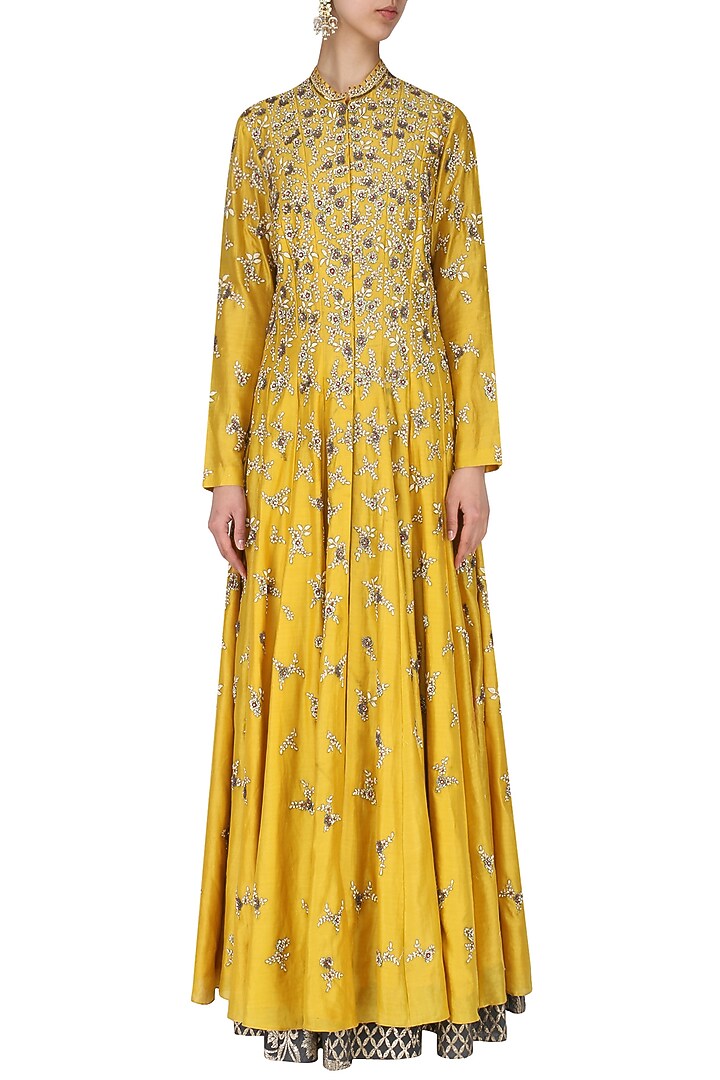 Yellow Embroidered Anarkali Set available only at Pernia's Pop Up Shop.