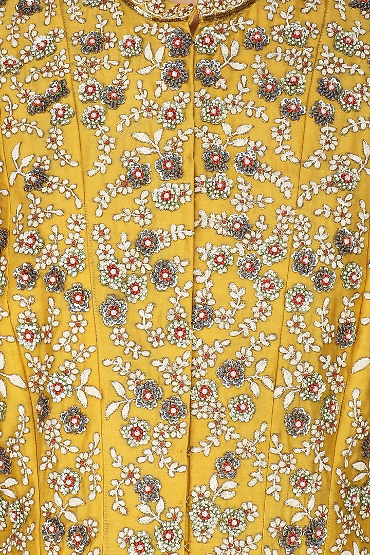 Banana Yellow Cross Body Embroidered Anarkali Set - Ready To Ship